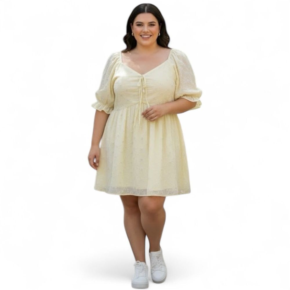 ARULA Bristol Floral Puff Sleeve Dress Womens Size X (XL) Yellow Mini